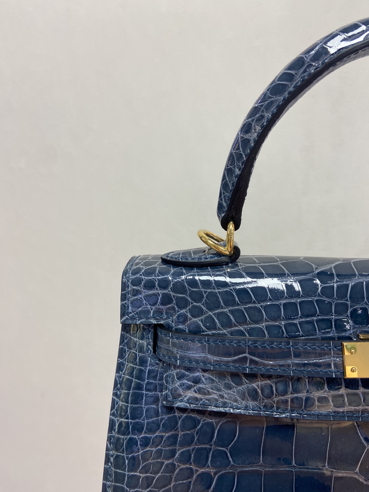 Hermes Kelly 25cm Handbag Shoulder Bag In Blue Nuit Shiny Crocodile Niloticus Leather